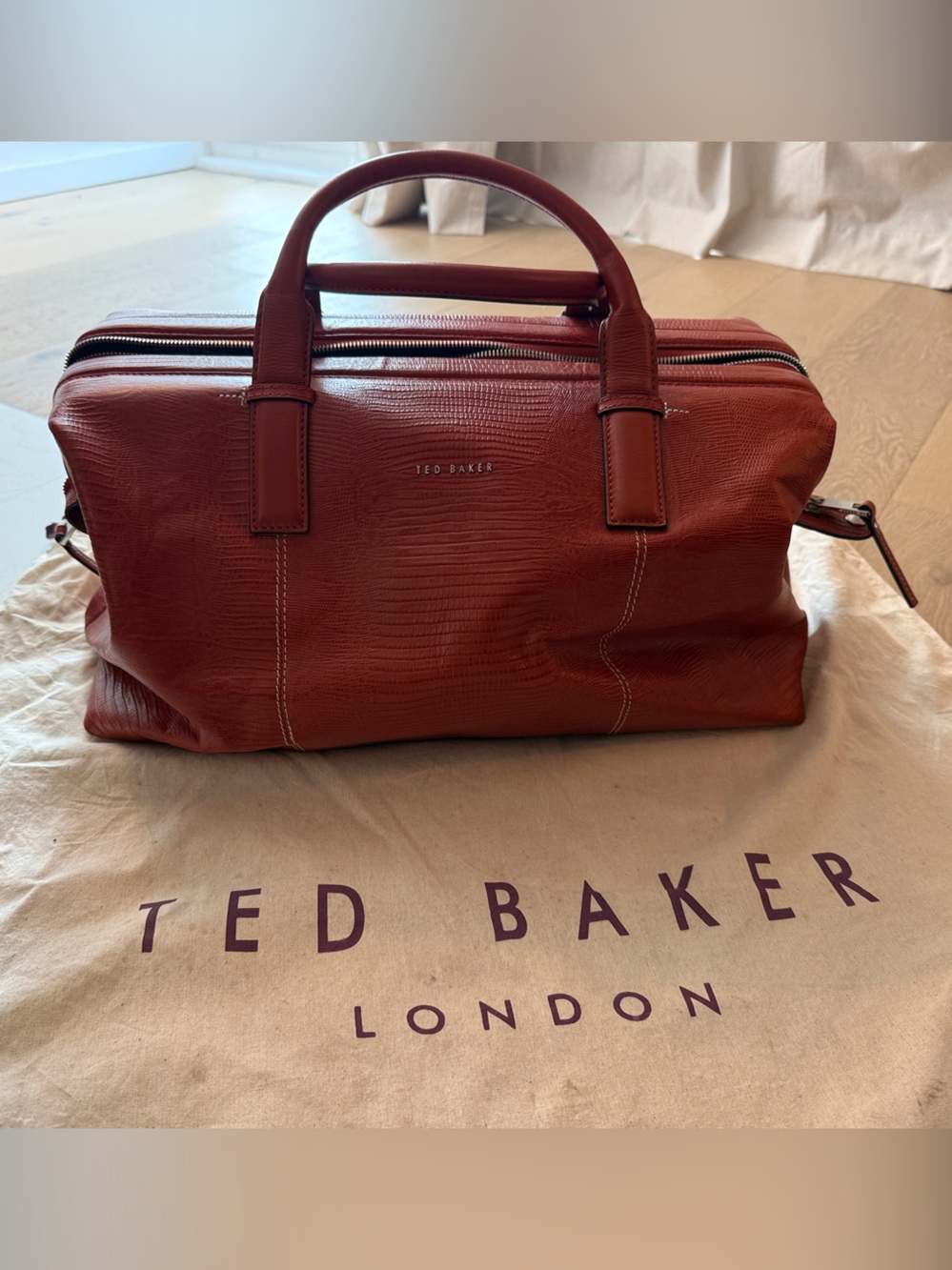 Ted Baker Orange-Red Textured Leather Holdall